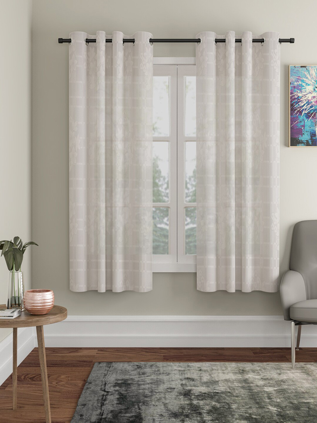 HOSTA HOMES Pack Of 2 Cream-Coloured Self Design Window Curtains