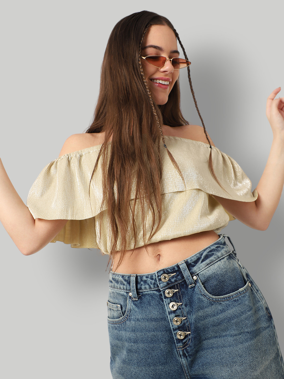 ONLY Gold-Toned Off-Shoulder Bardot Top