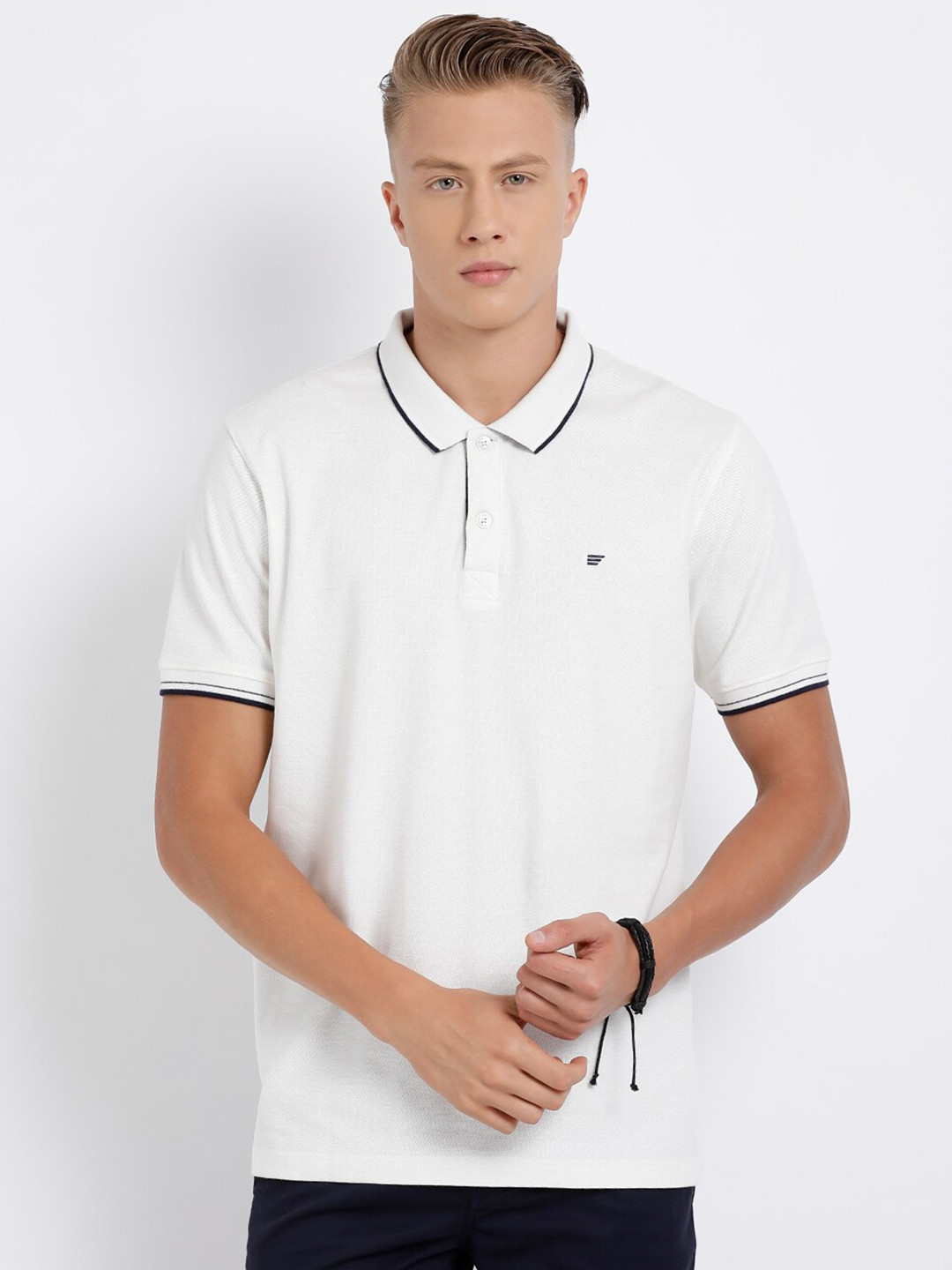 t-base Men White Polo Collar T-shirt