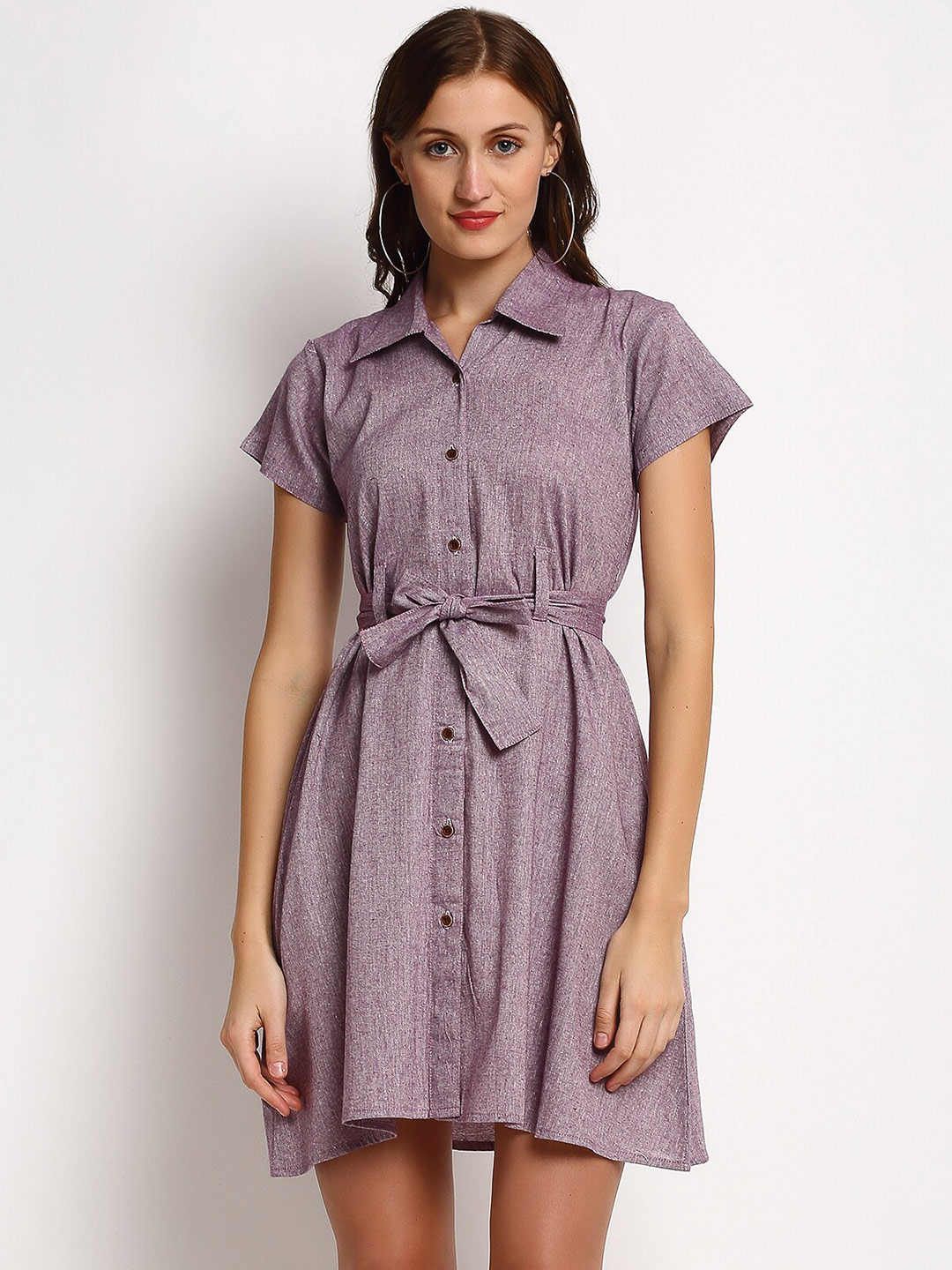 Enchanted Drapes Purple Checked Shirt Dress
