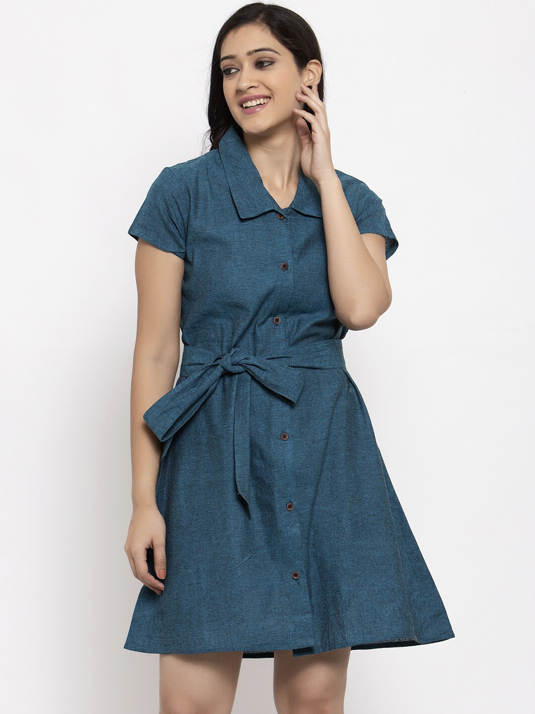 Enchanted Drapes Blue Shirt Dress