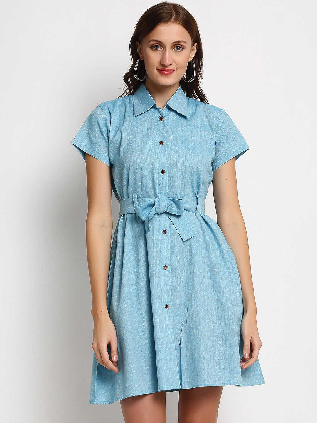 Enchanted Drapes Blue Striped Shirt Dress