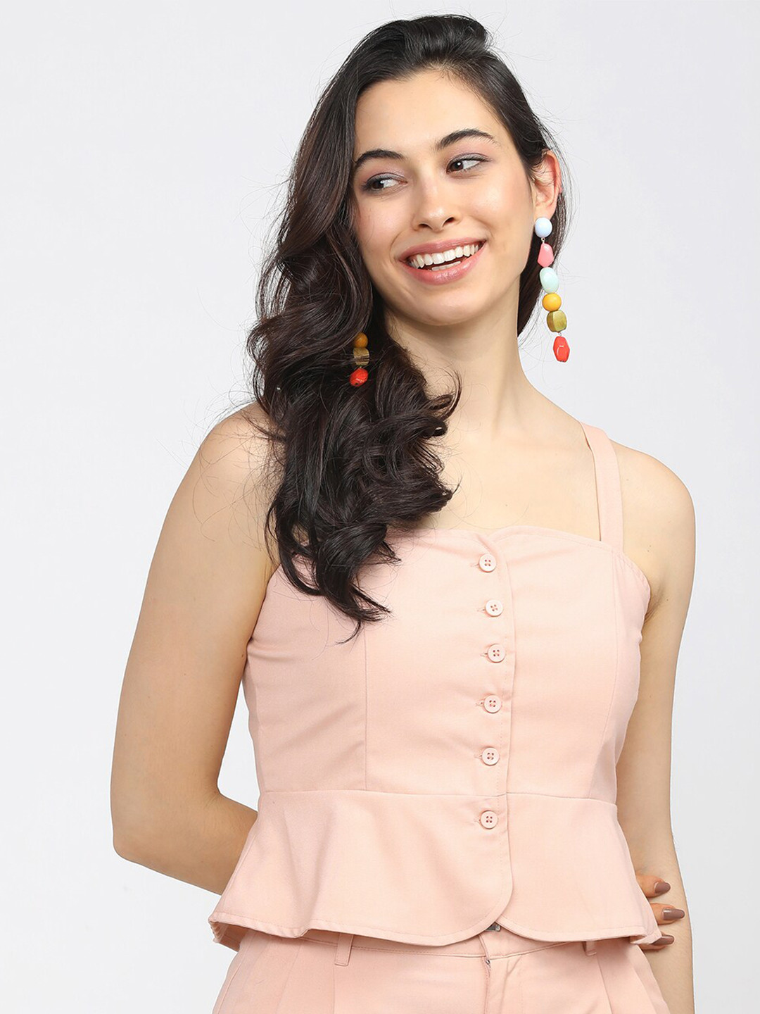 Tokyo Talkies PeachColoured Peplum Top