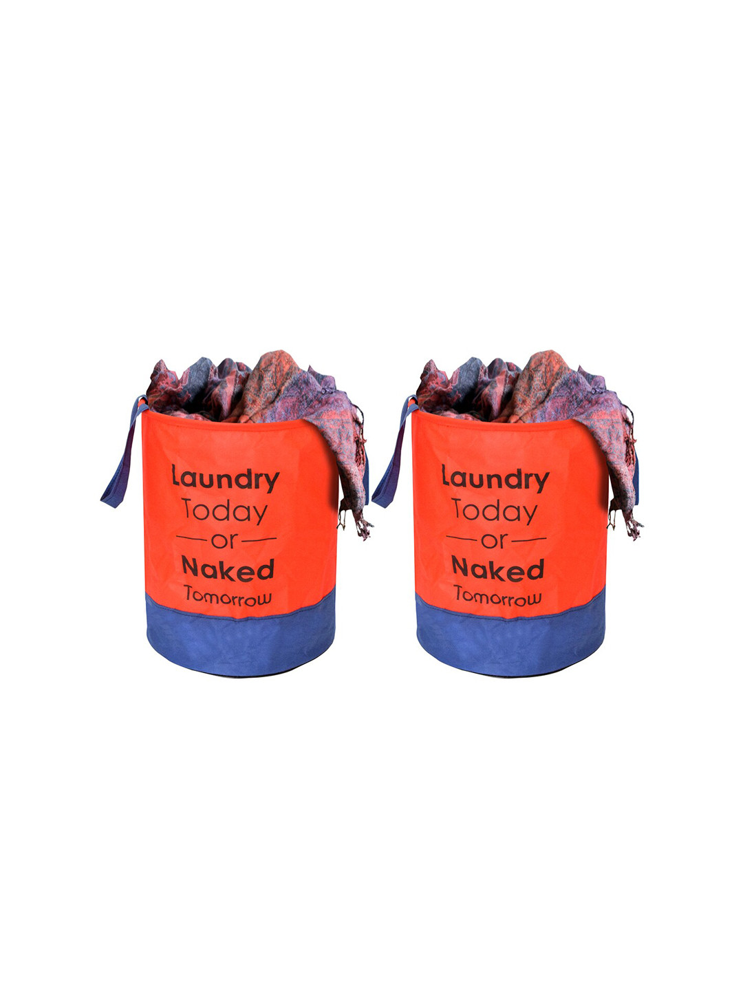 Kuber Industries Set Of 2 Red & Blue Printed Non Woven Foldable Laundry Baskets