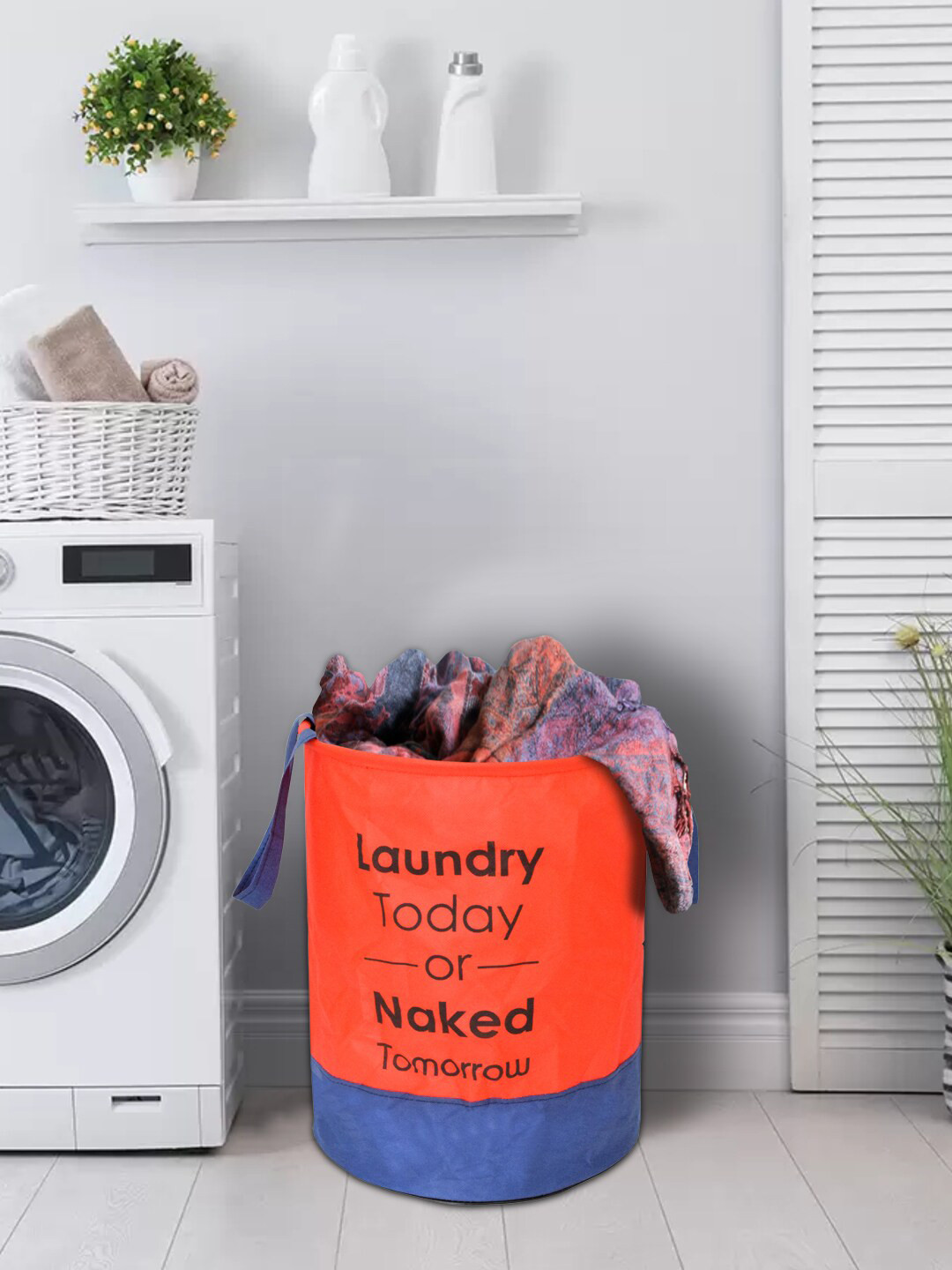 Kuber Industries Red & Blue Foldable Laundry Basket With Handles 45L