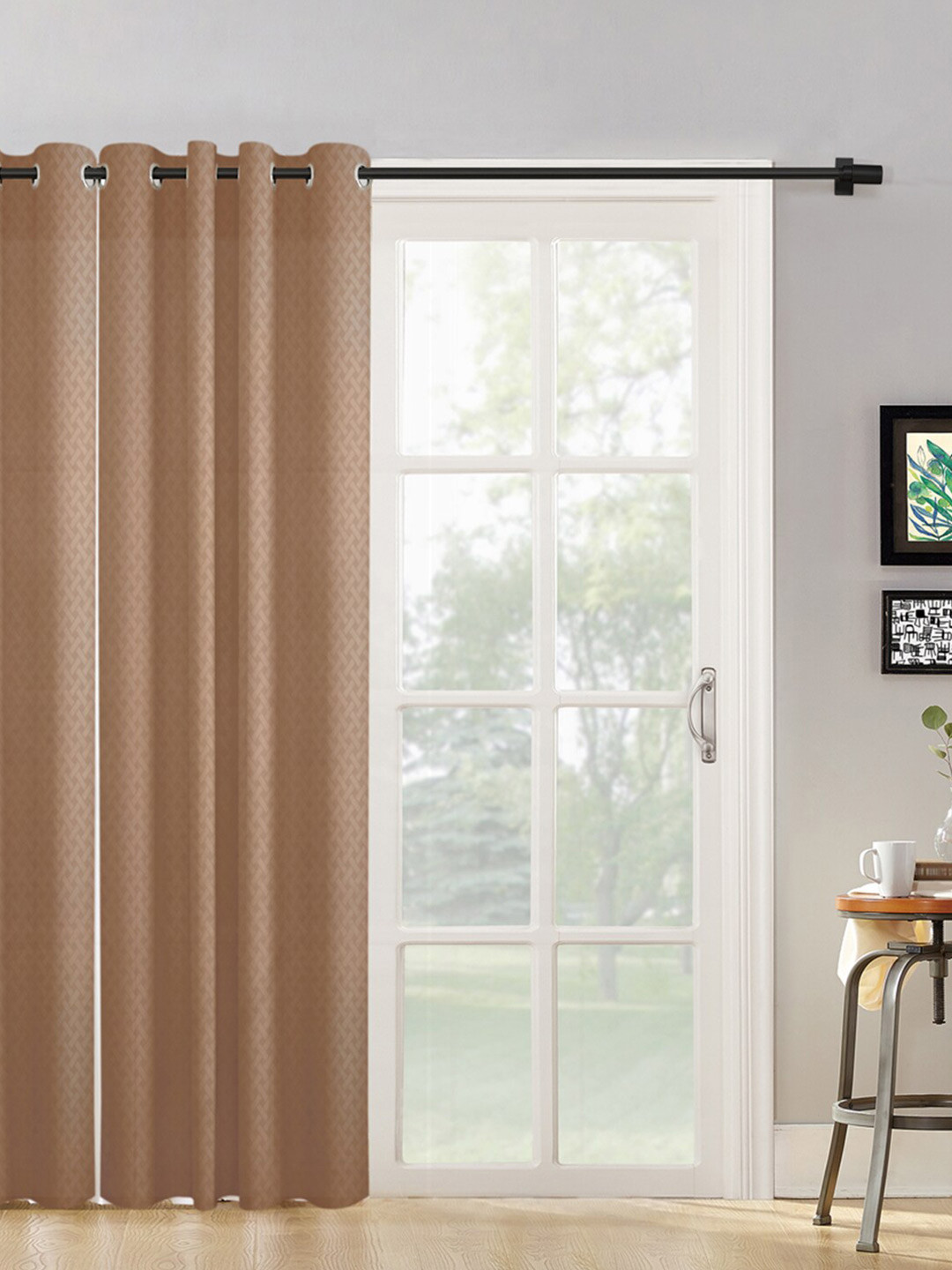 HOSTA HOMES Brown Geometric Self Design Long Door Curtain