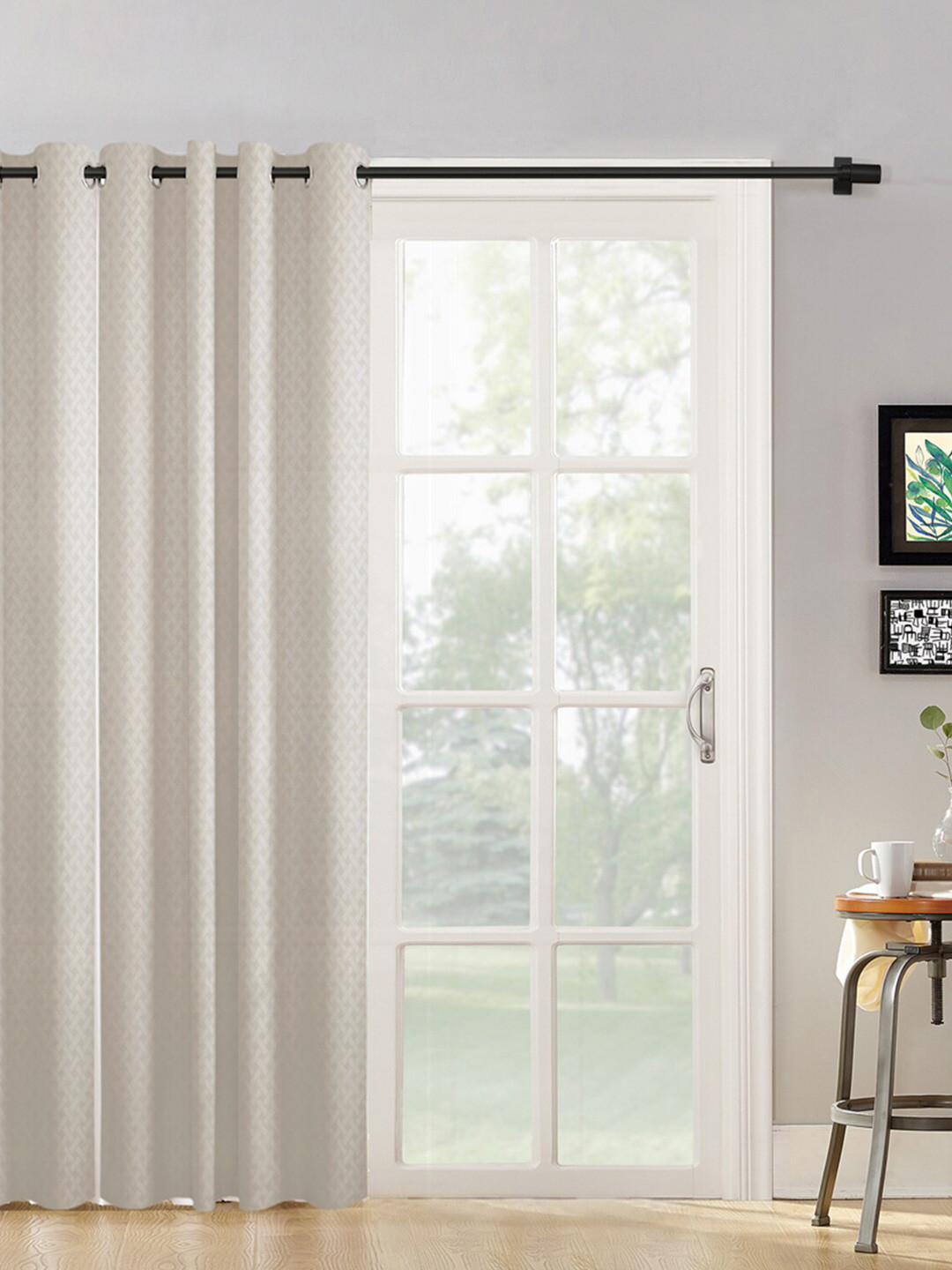 HOSTA HOMES Cream-Coloured Geometric Sheer Long Door Curtain