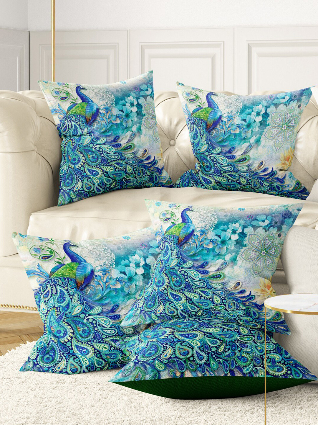 BIANCA Pack Of 5 Blue Digital Printed Square Cushion Cover