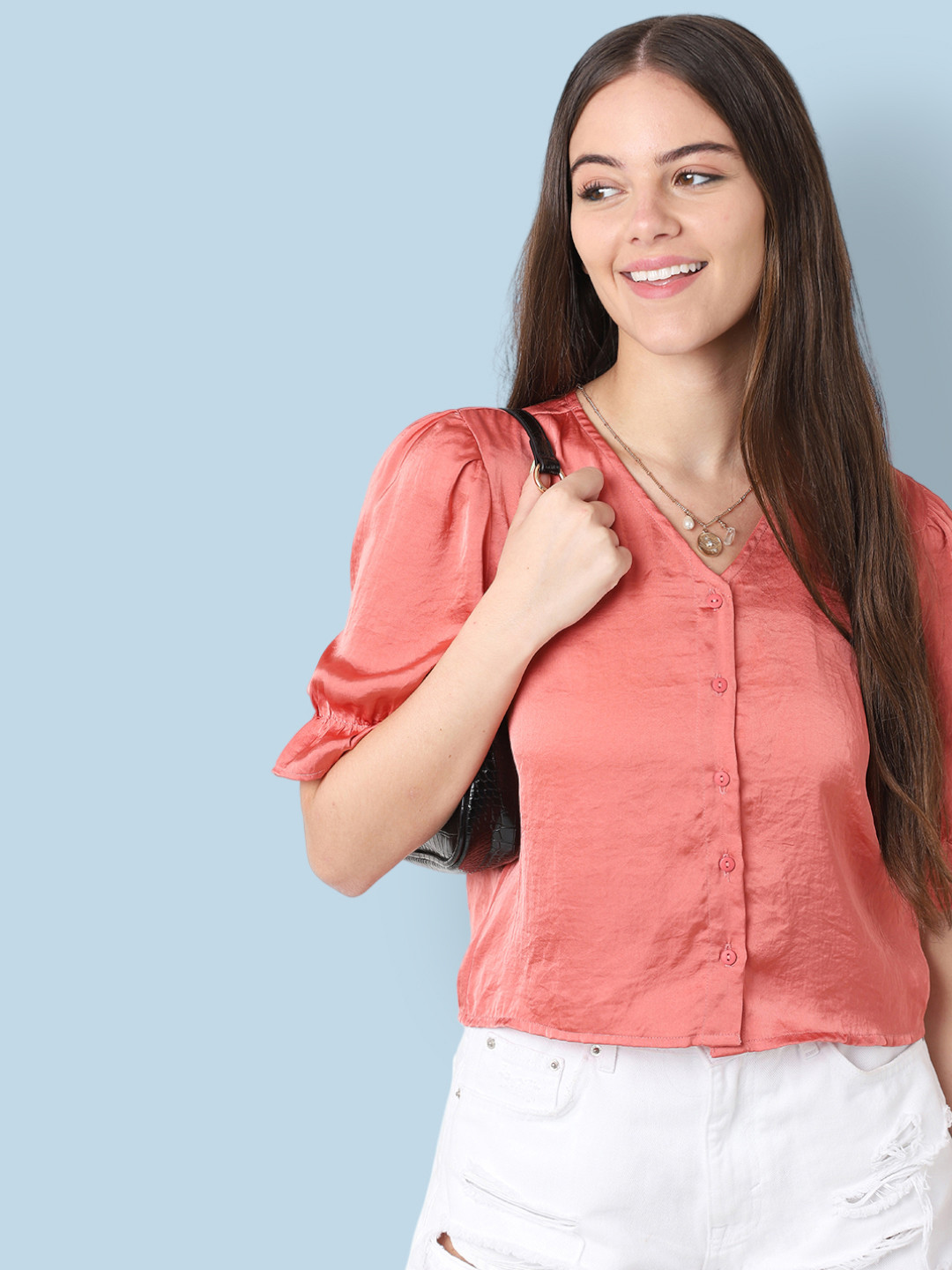 ONLY Women Pink Slim Fit Casual Shirt