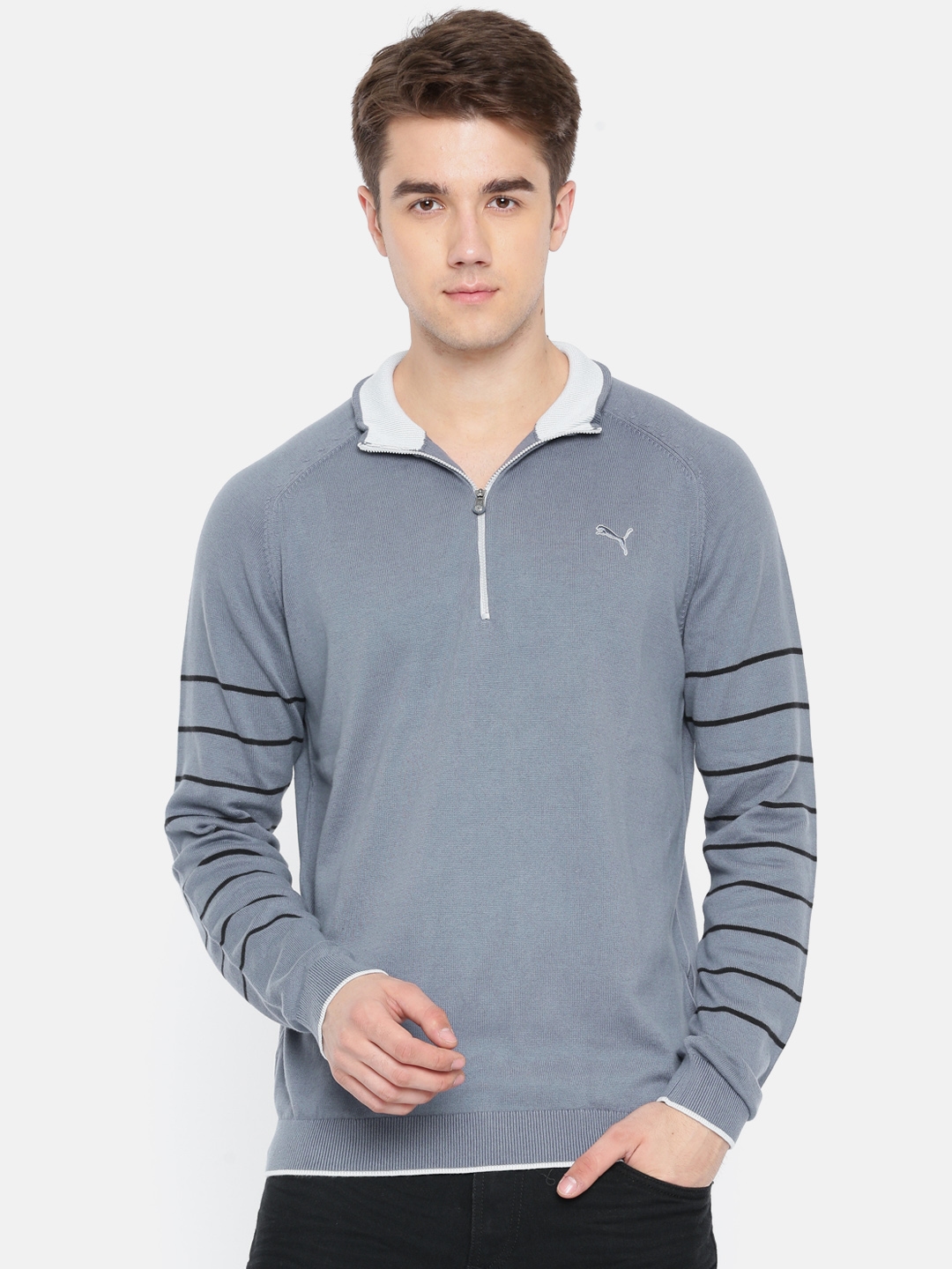 Puma Men Grey Solid Pullover - Sweaters 