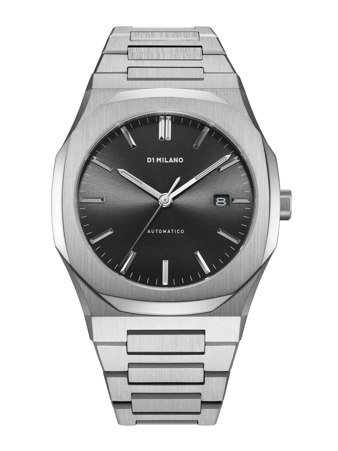 D1 Milano Men Automatic Bracelet Sunray Black Dial Silver Stainless Steel Watch ATBJ10