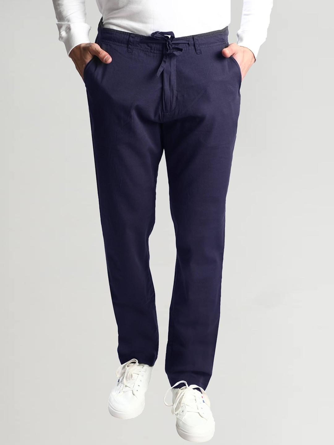 Dream of Glory Inc Men Navy Blue Straight Leg Chinos Trousers