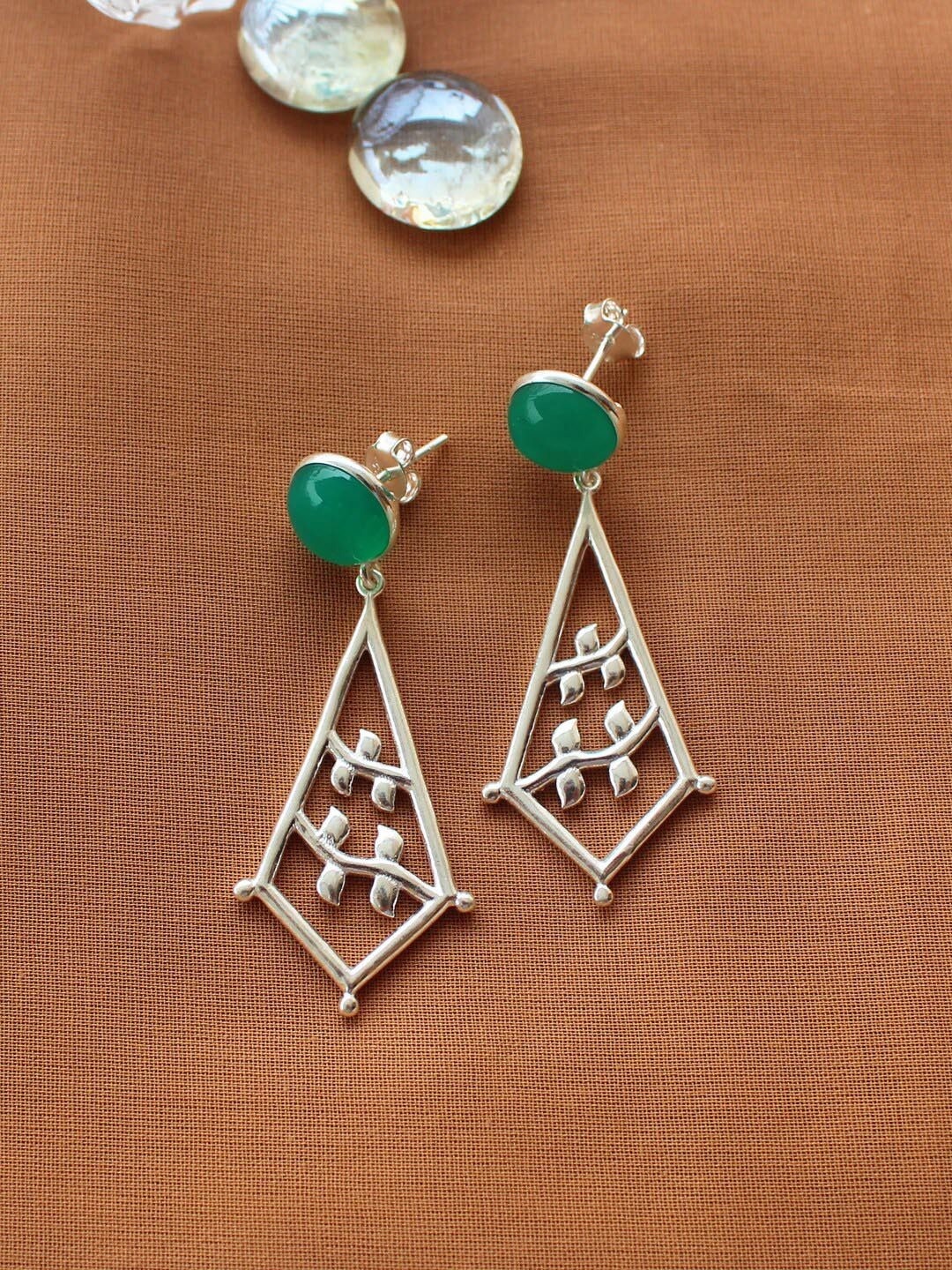 ERILINE JEWELRY 925 Sterling Silver & Green Geometric Drop Earrings