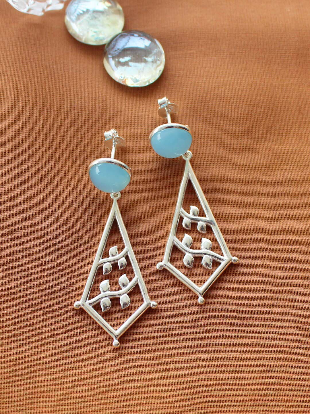 ERILINE JEWELRY Silver-Plated & Turquoise Blue Contemporary Drop Earrings