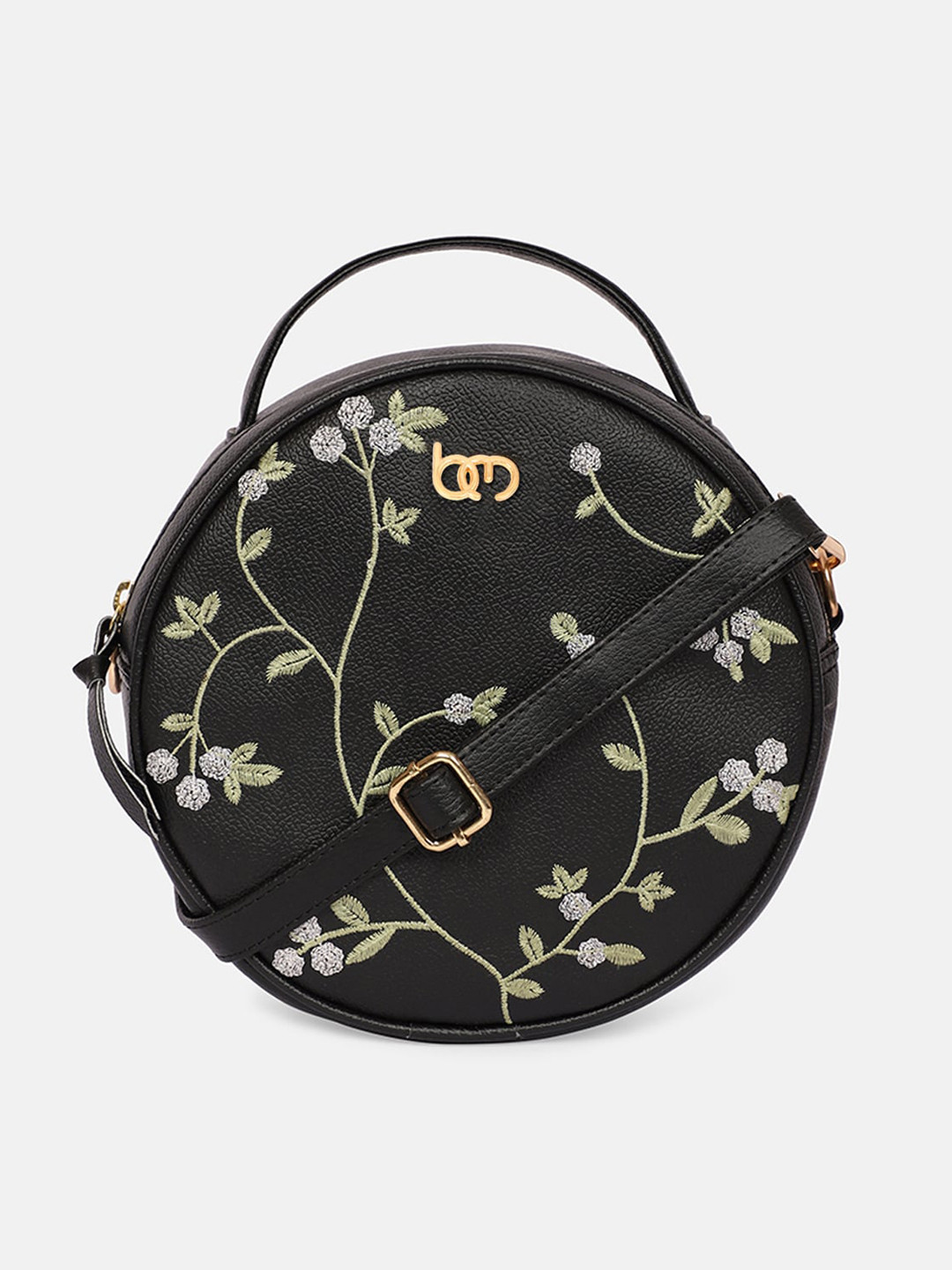 Bagsy Malone Black Floral Embellished PU Half Moon Sling Bag
