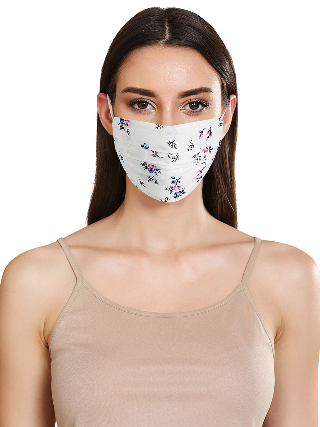 Kazo Women White & Blue Printed 3-Ply Reusable Cloth Mask
