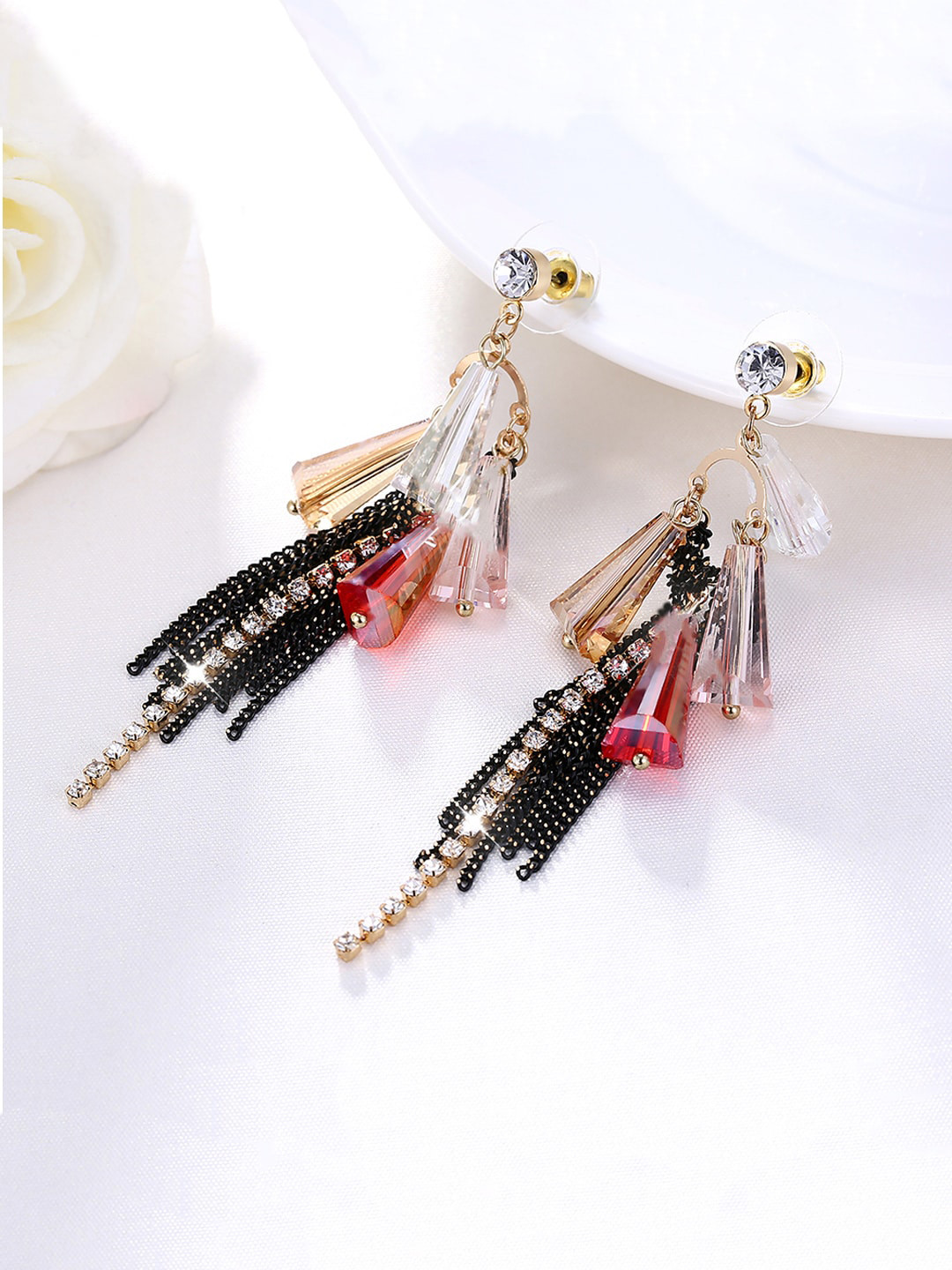 Yellow Chimes Gold-Plated & Black Contemporary Drop Earrings