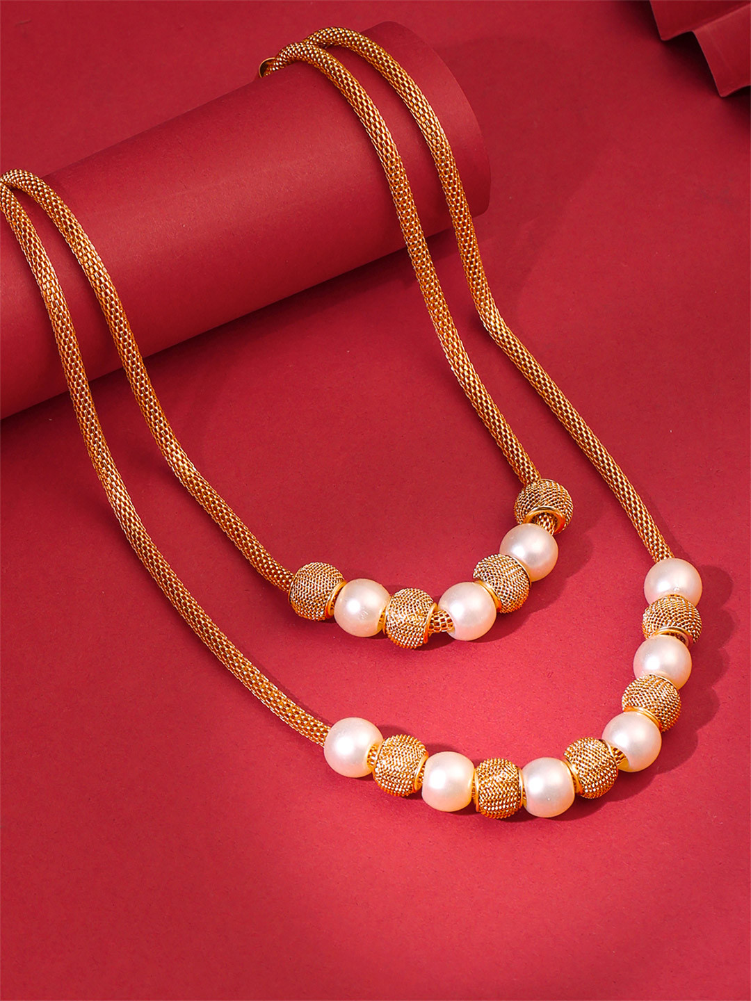 Yellow Chimes Gold-Toned & White Gold-Plated Choker Necklace