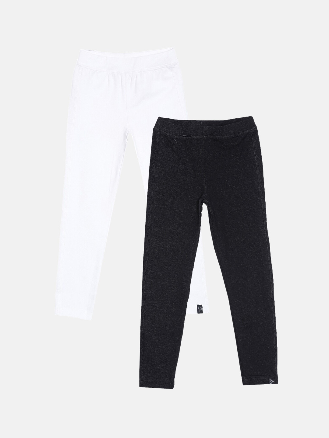 TWIN BIRDS Girls Pack of 2 Black & White Ankle-Length Leggings