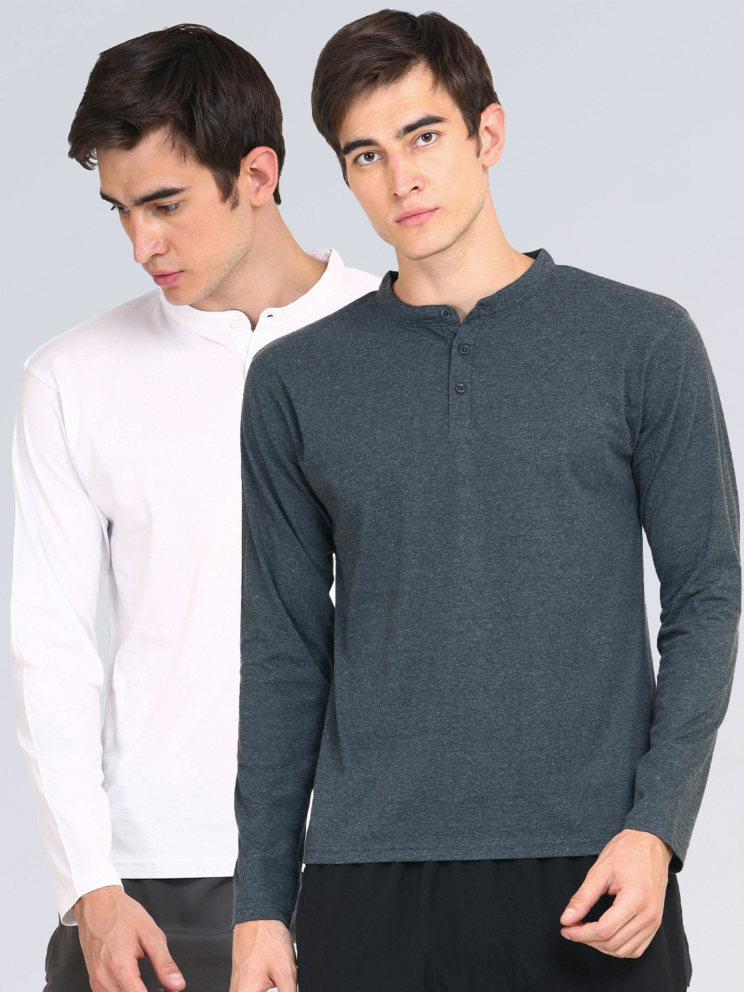 appulse Men Pack Of 2 White & Grey Mandarin Collar T-Shirt