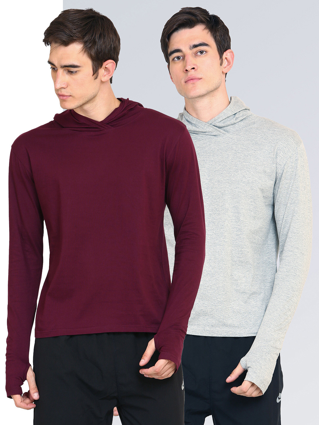appulse Men Pack Of 2 Maroon & Grey Hoodie Thumbopen T-Shirt