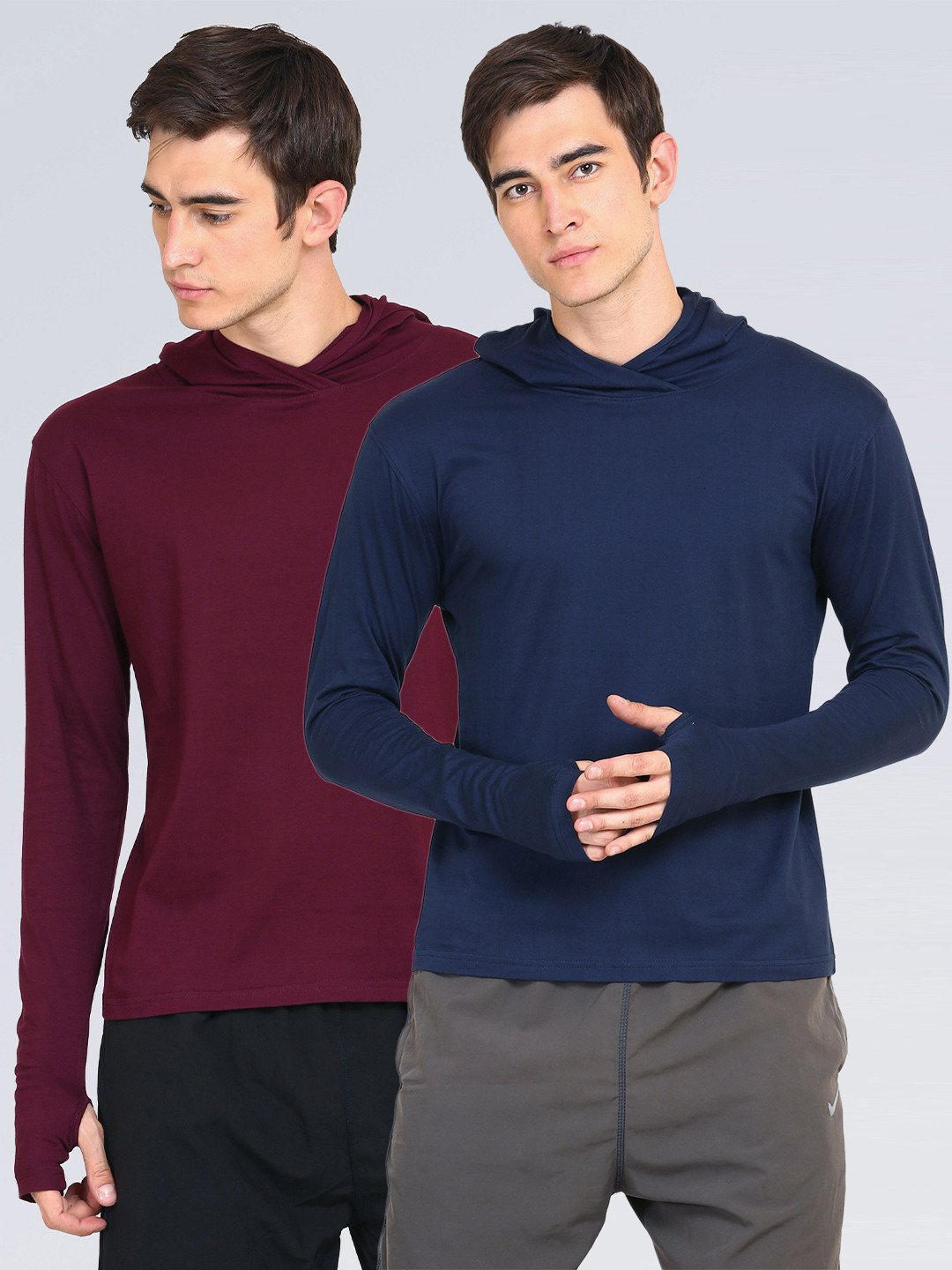 appulse Men Pack of 2 Navy Blue & Maroon Solid Slim Fit T-shirt