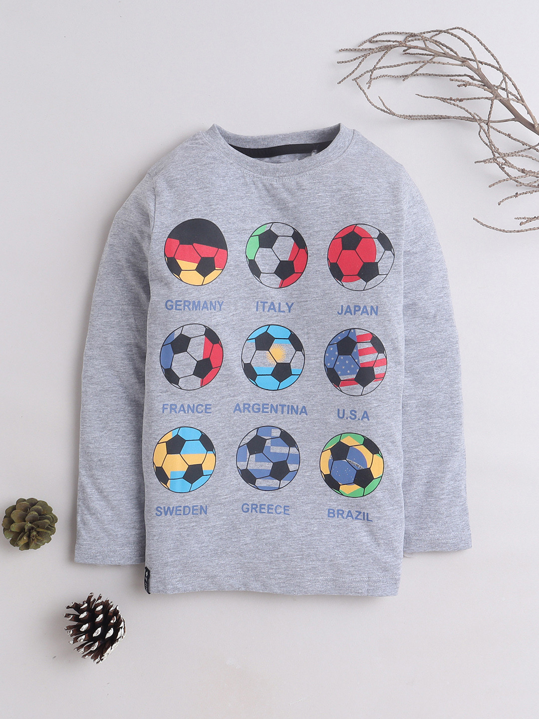 3PIN Boys Grey Melange Printed Cotton T-shirt