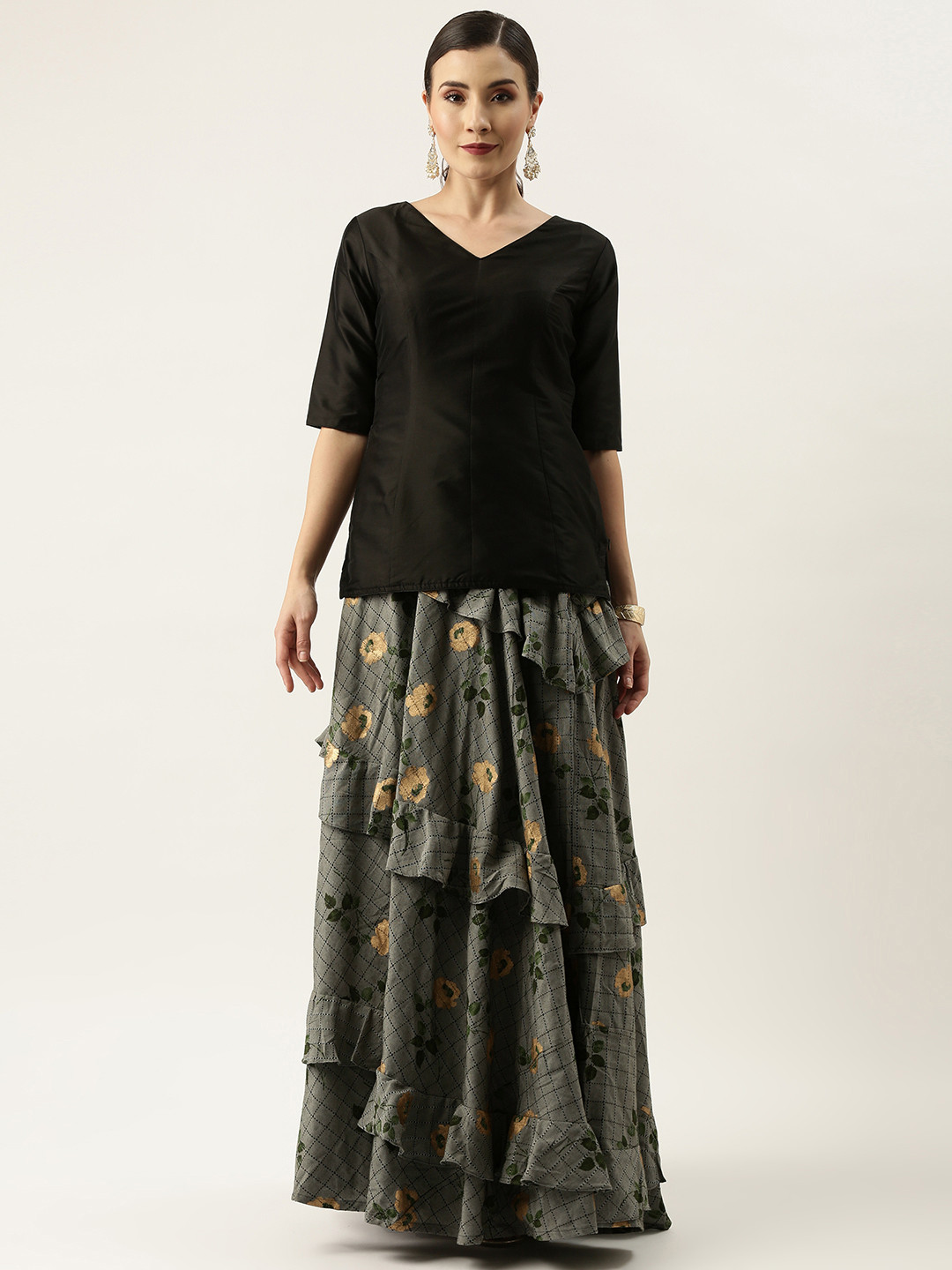 Ethnovog Black  Grey Made to Measure Lehenga  Choli