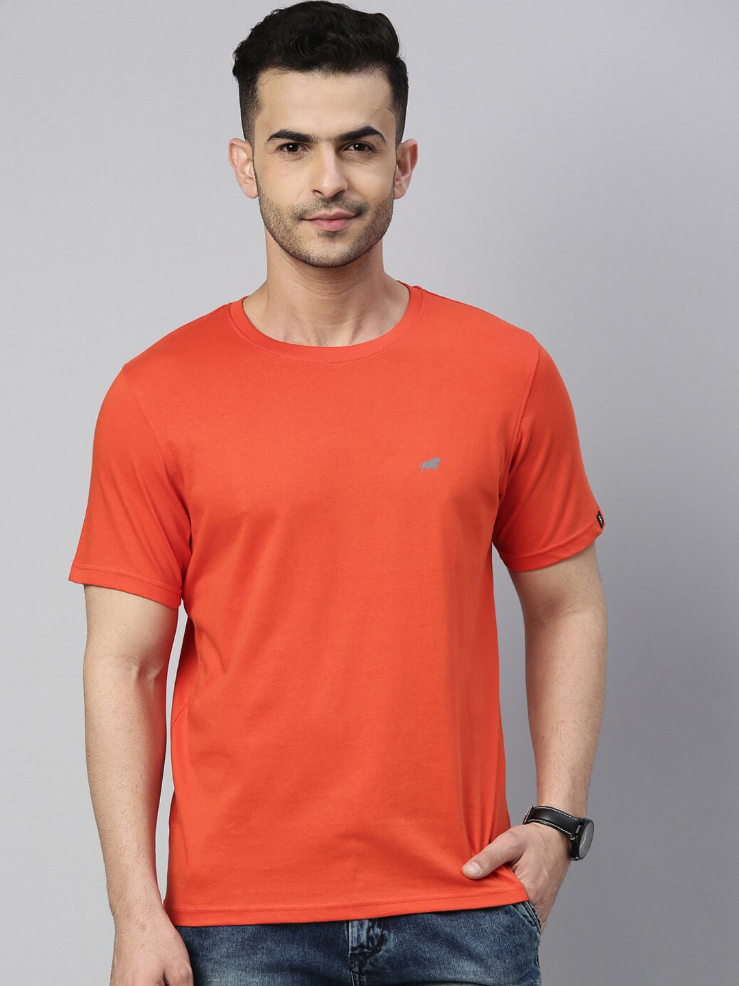 Bushirt Men Orange Pure Cotton T-shirt