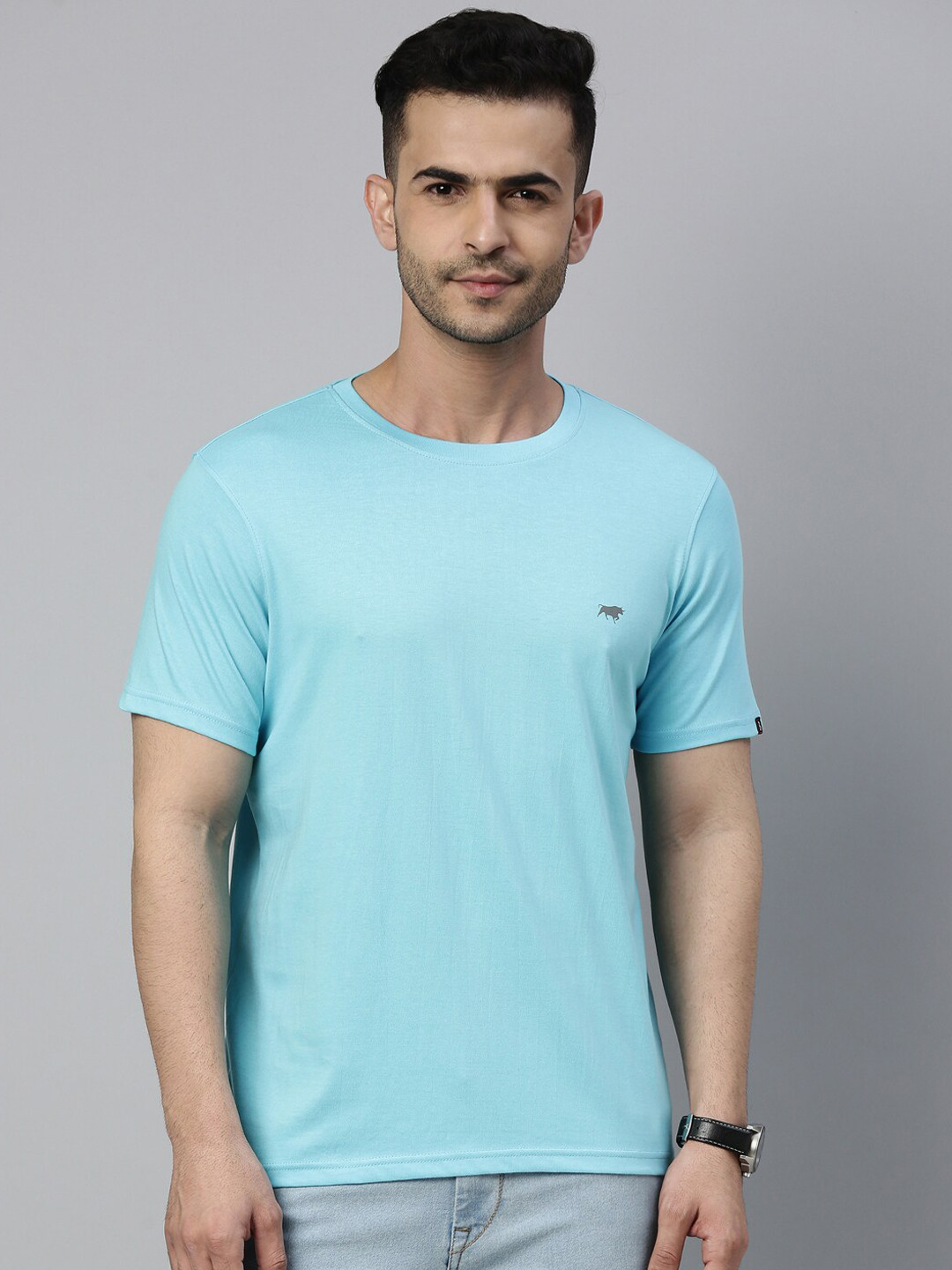 Bushirt Men Blue Pure Cotton T-shirt