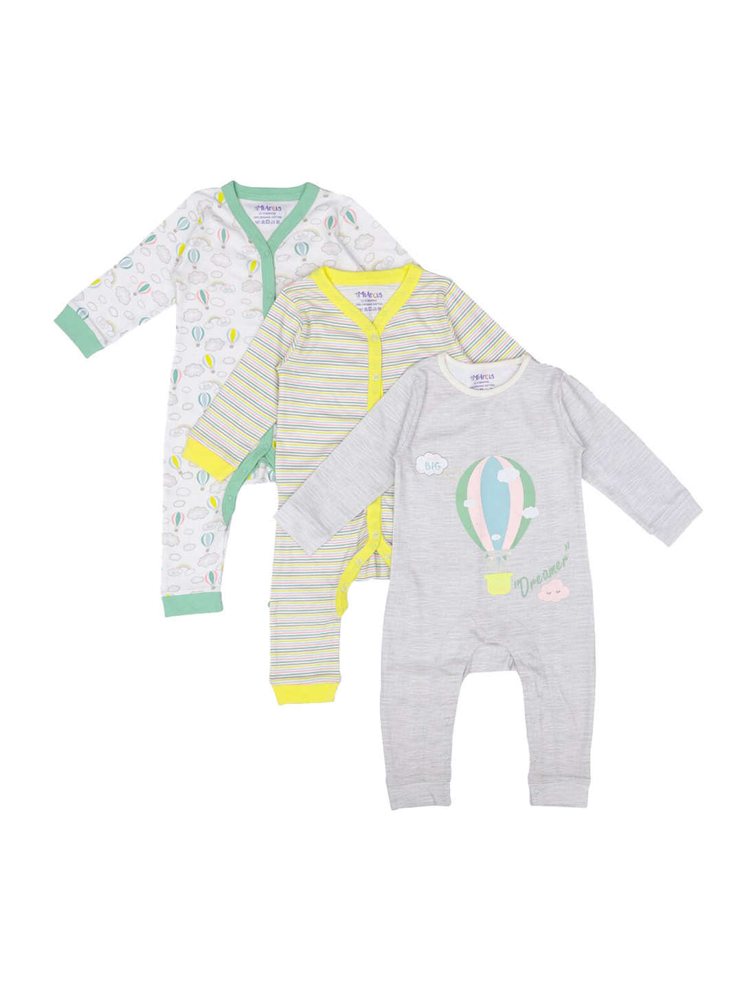MiArcus Kids Pack of 3 Printed Knitted Cotton Sleepsuits