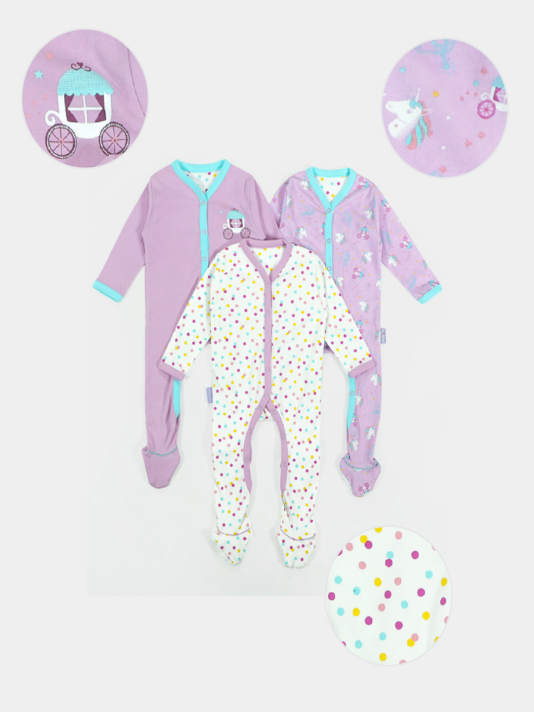 MiArcus Infant Girls Pack Of 3 Cotton Sleepsuits