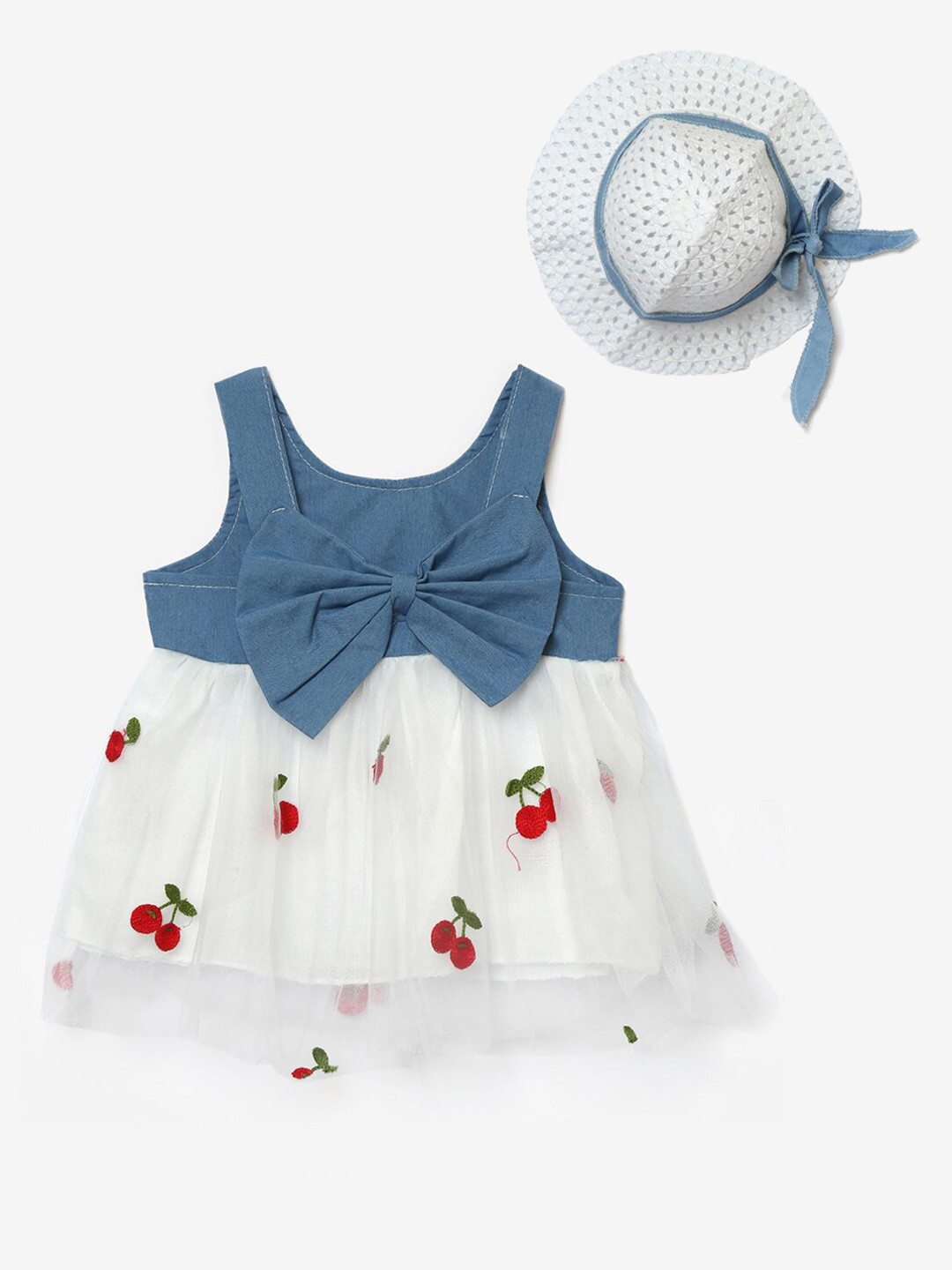 Hopscotch Girls Blue & White Print Blouson Top with Cap