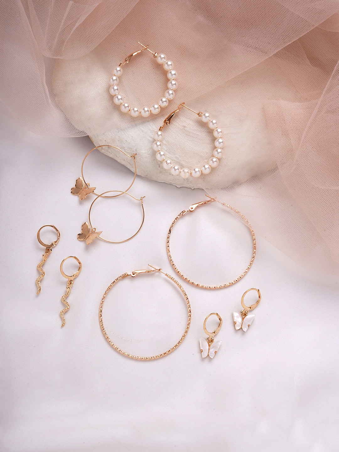 BEWITCHED Gold-Toned Set of 5 Contemporary Hoop Earrings