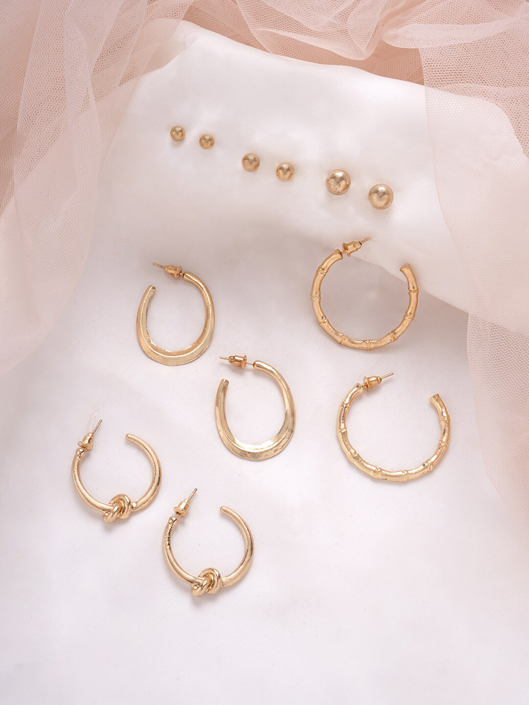 BEWITCHED Set of 6 Gold-Toned Contemporary Hoop Earrings & Studs