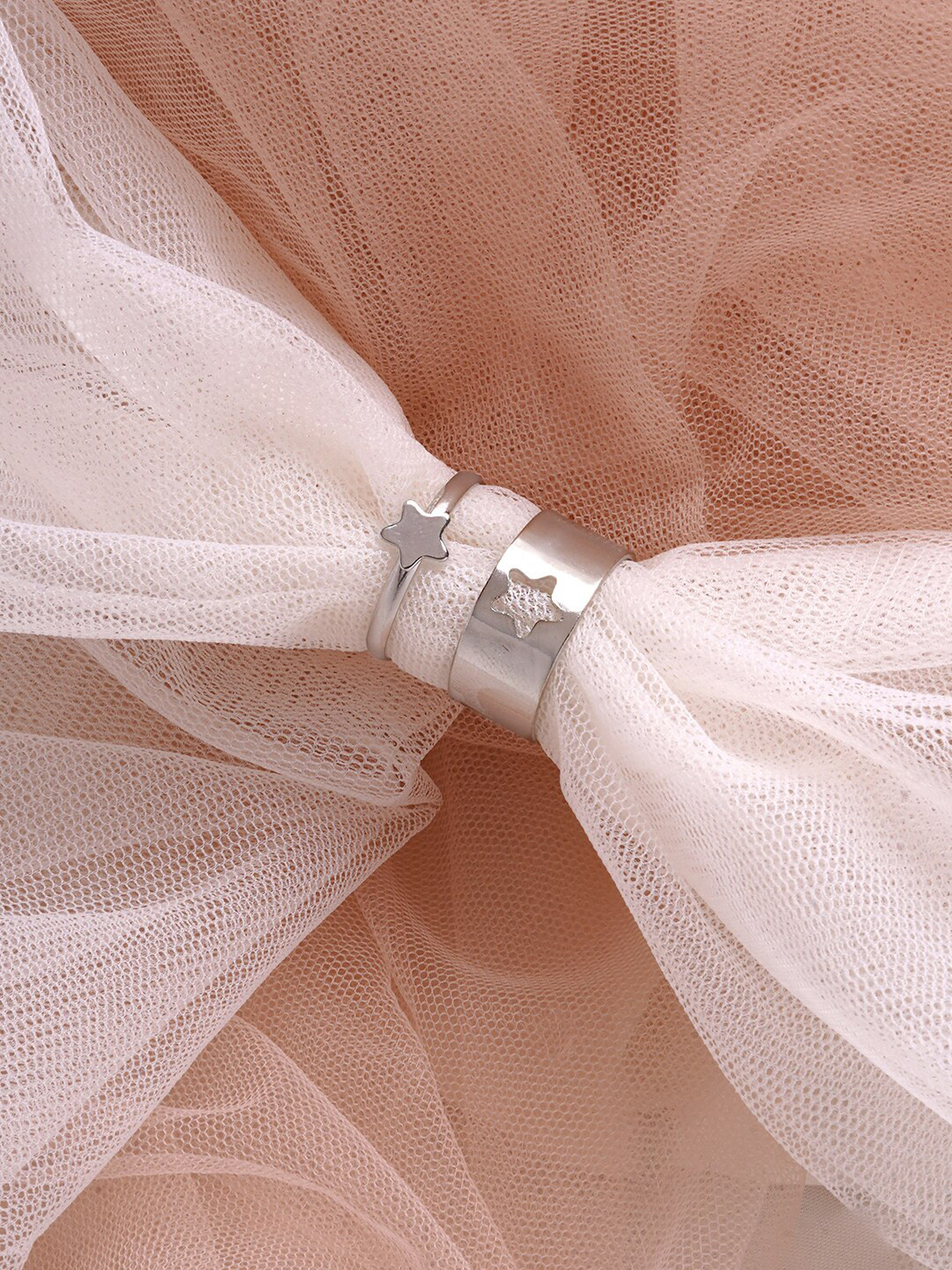 BEWITCHED Women Silver-Toned Set of 2 Shooting Star Finger Rings