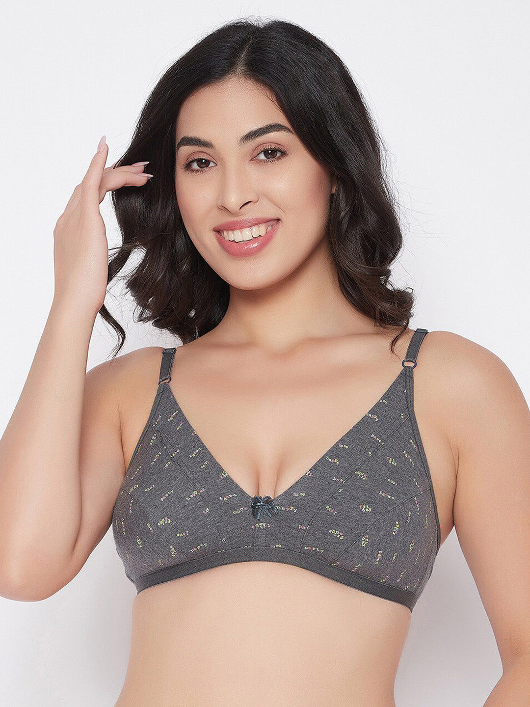 Clovia Grey Printed  Non Padded Plunge Bra
