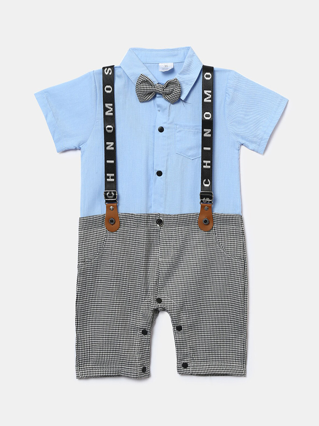 Hopscotch Infant Boys Blue & White Printed Rompers