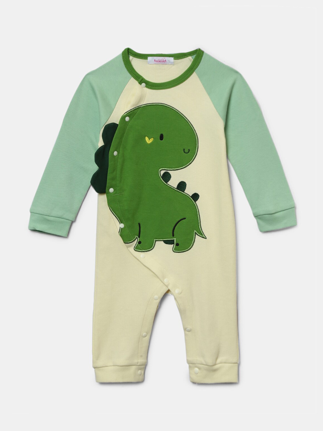 Hopscotch Kids Green Full Sleeves Animal Printed Bodysuit