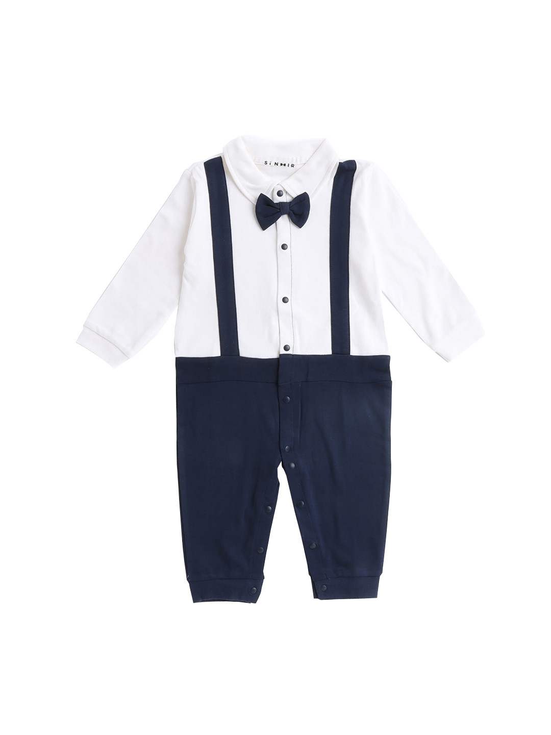 Hopscotch Boys Navy Blue Full Sleeves Applique Bow Solid Bodysuit