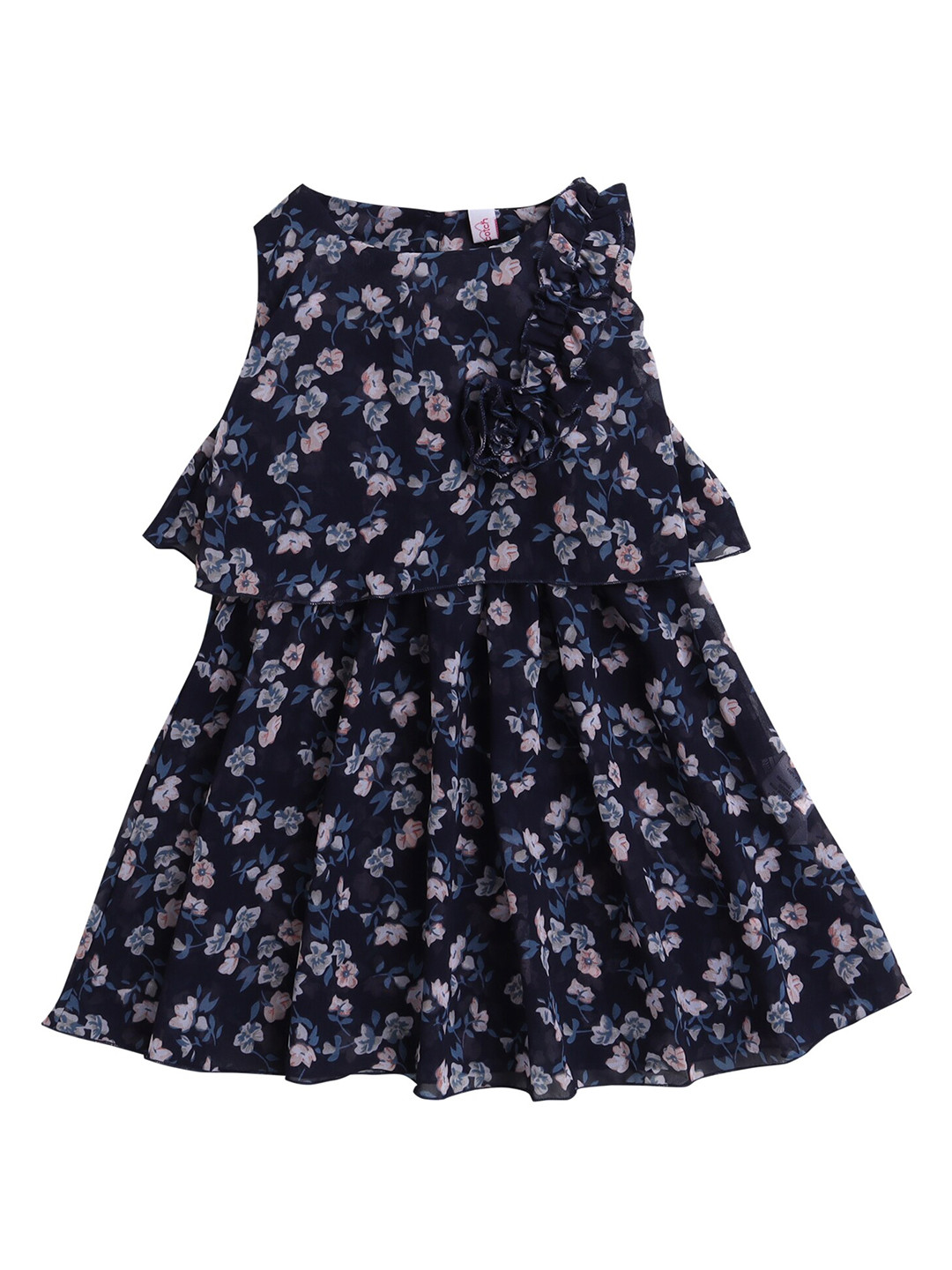 Hopscotch Navy Blue Floral A-Line Dress