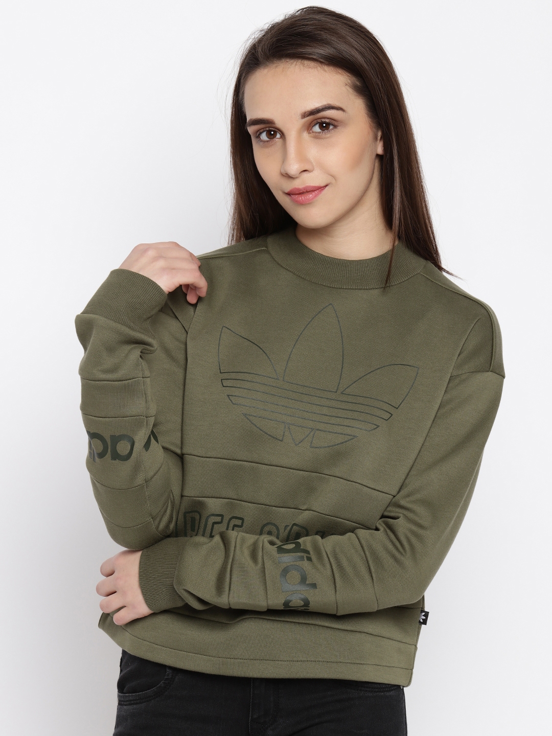 Olive green hotsell adidas sweatshirt womens