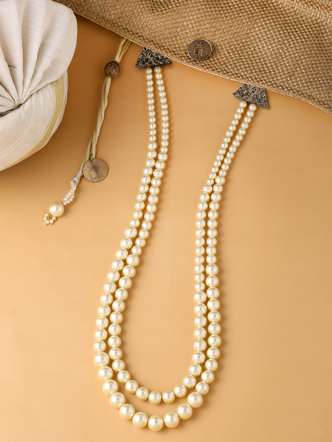 COSA NOSTRAA Men Off White Pearls Brass Chain