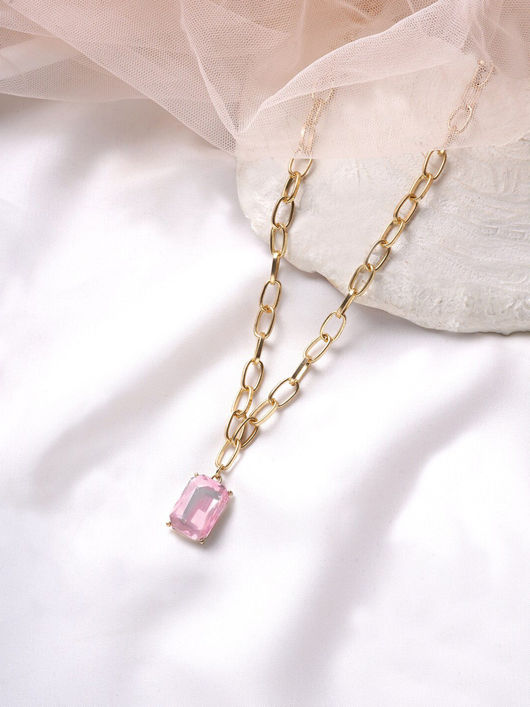 BEWITCHED Women Gold-Toned & Purple Stone Studded Delicate Charm Pendent Necklace