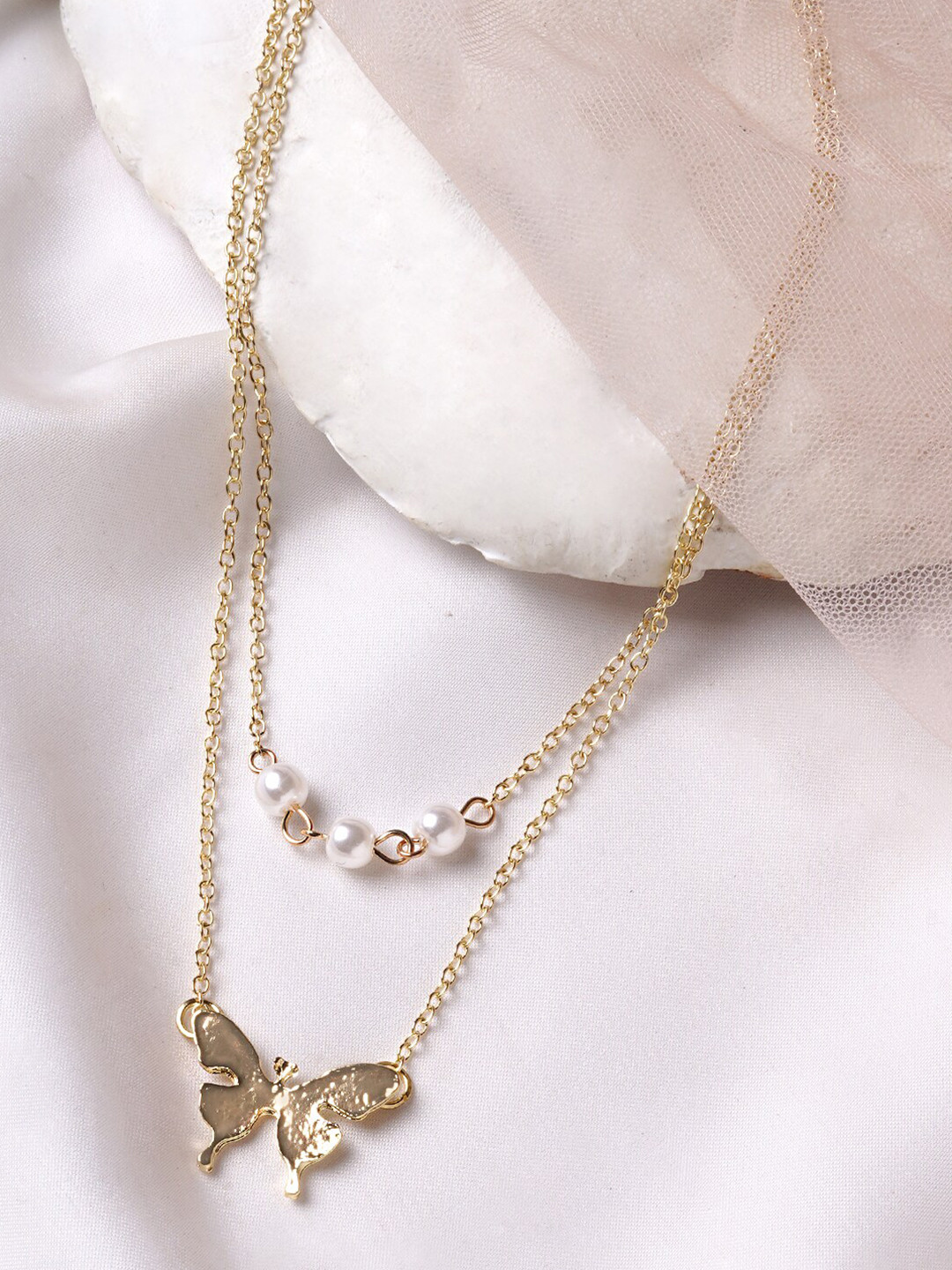 BEWITCHED Gold-Toned & White Pearl Layered Necklace