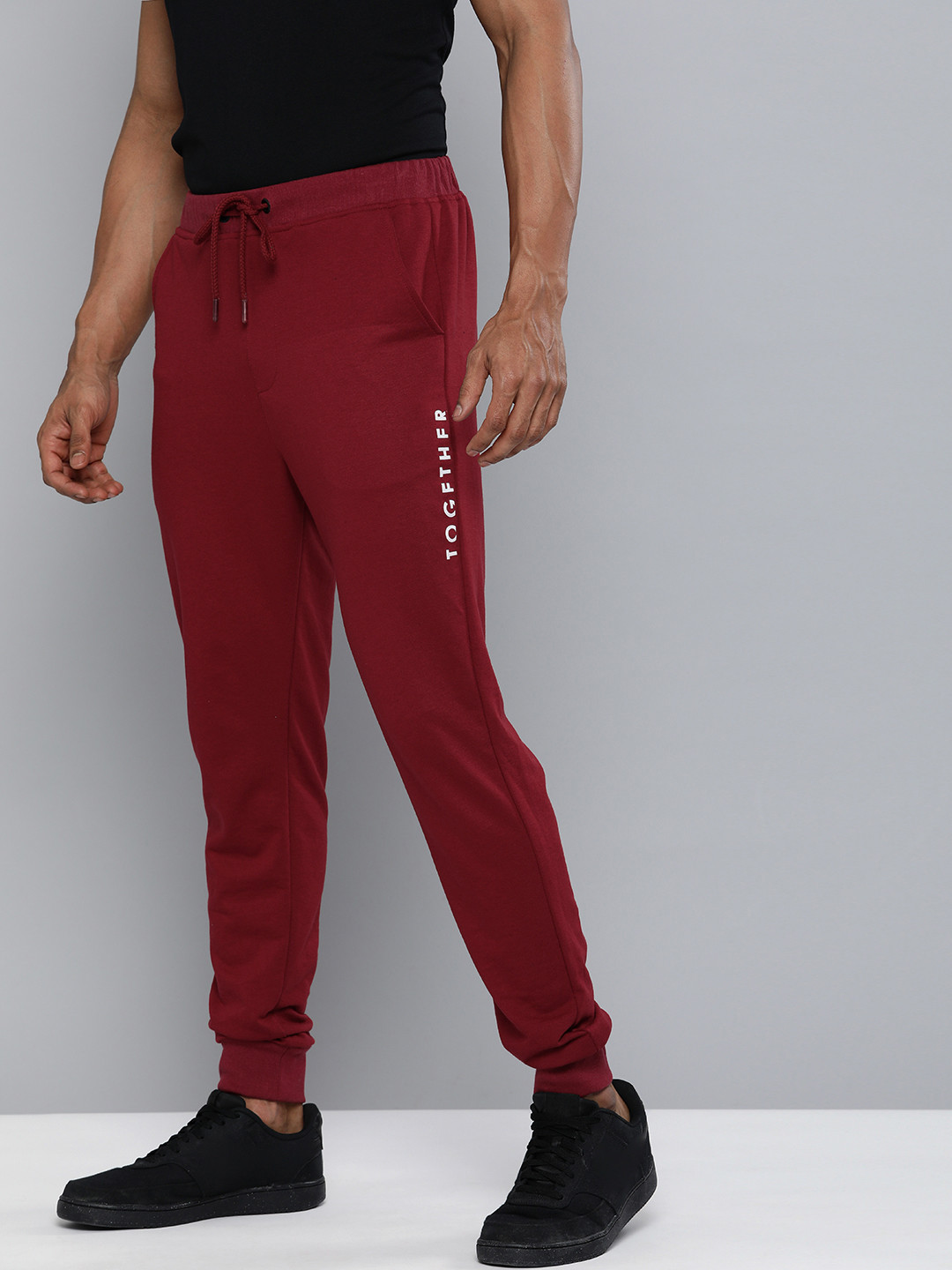 Harvard Men Maroon Cotton Solid Joggers