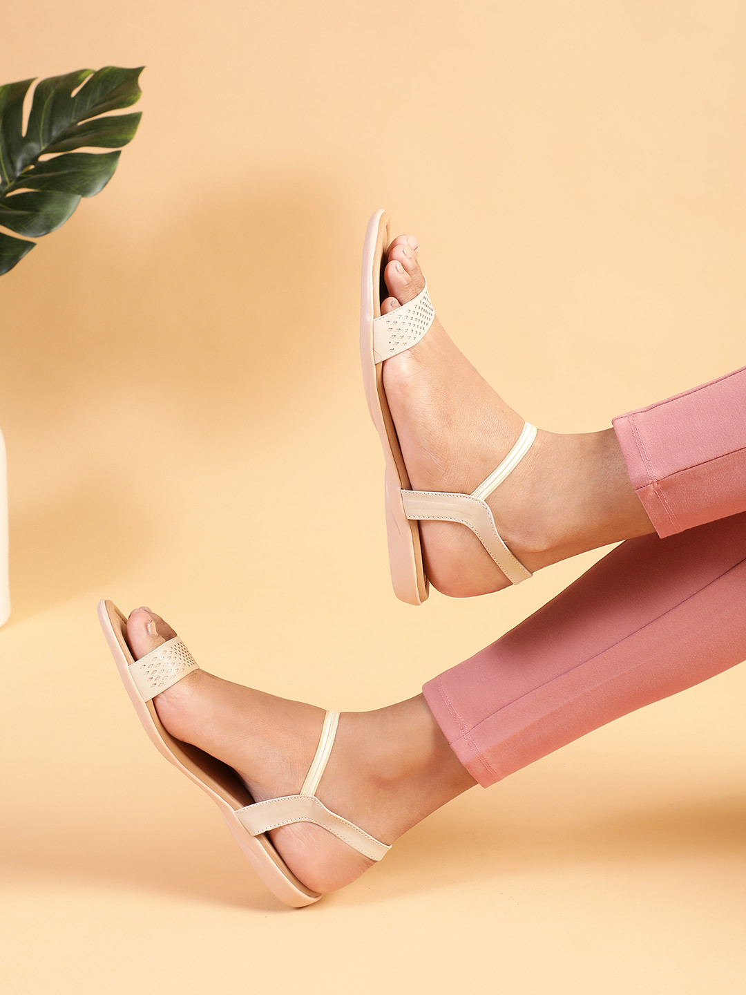 Liberty Women Cream-Coloured Open Toe Flats
