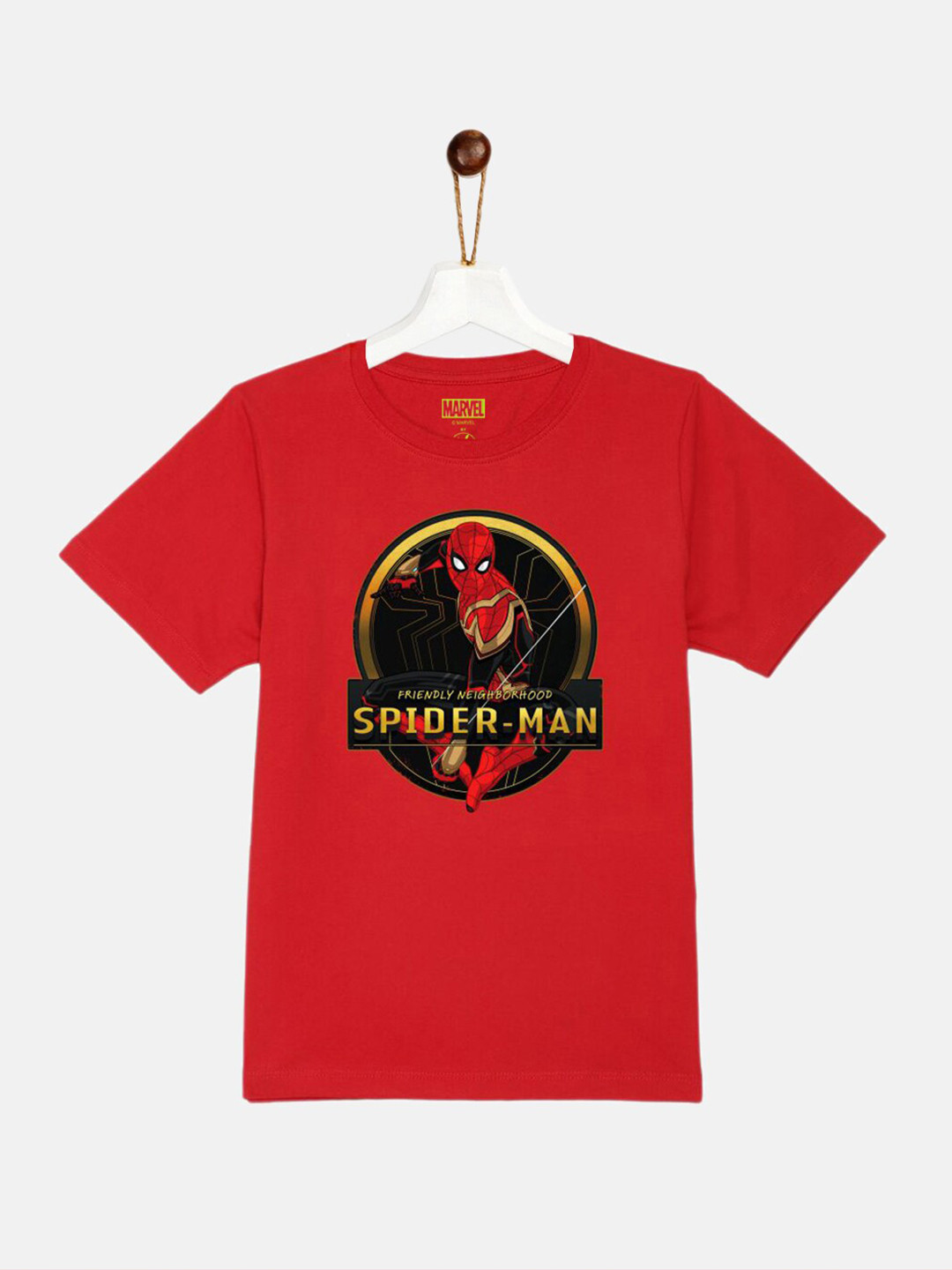 YK Marvel Boys Red & Black Spider-Man Printed Pure Cotton T-shirt