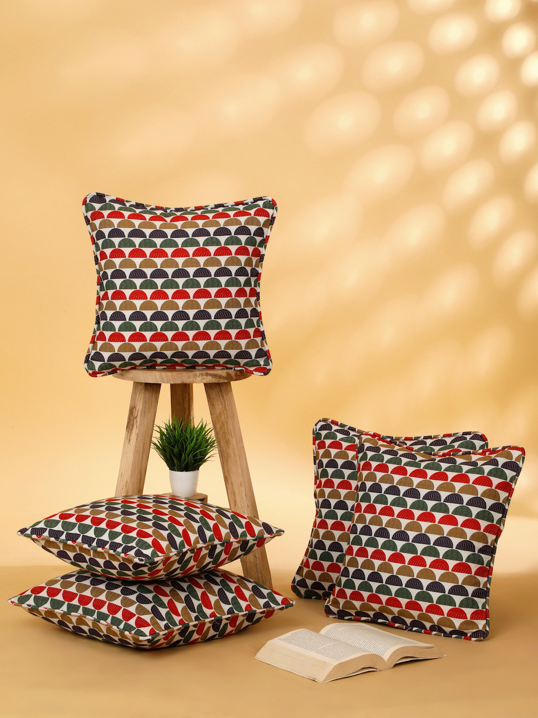 ROSARA HOME Set of 5 Red & Green Ethnic Motifs Square Cushion Covers