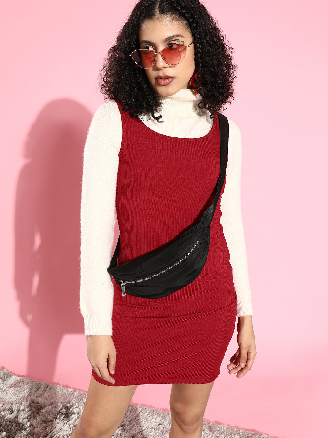 Tokyo Talkies Gorgeous Red Solid Knitted Dress